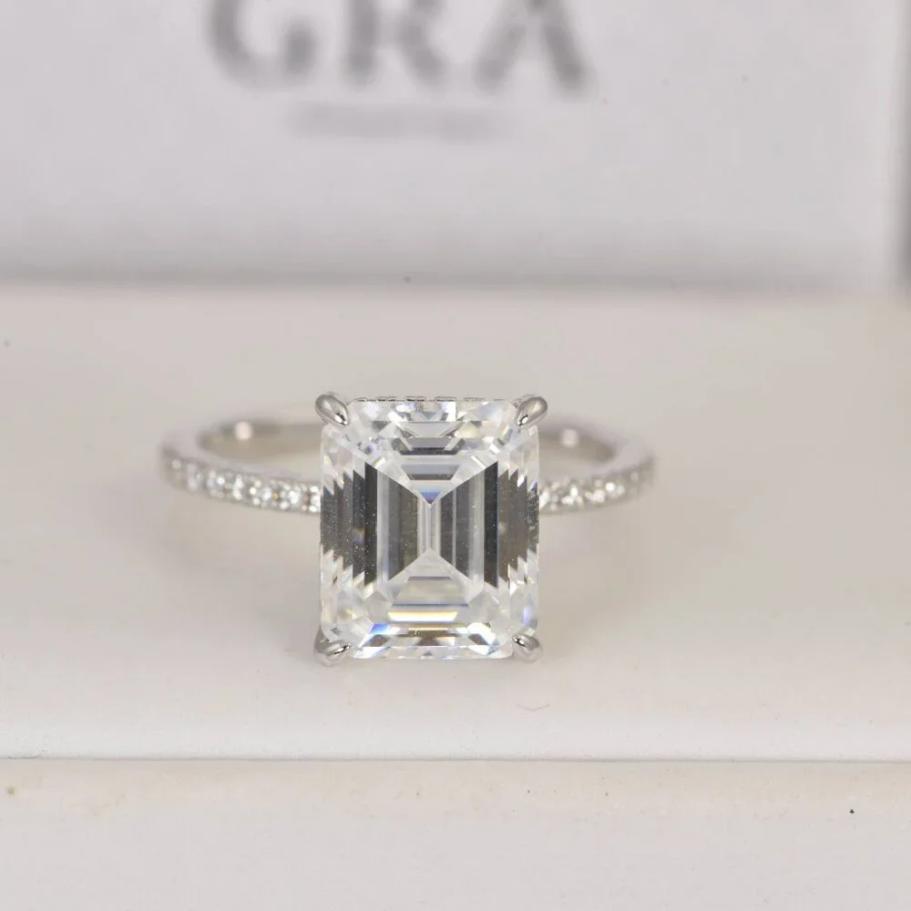 5.5ct Emerald Cut Moissanite Engagement Ring 925